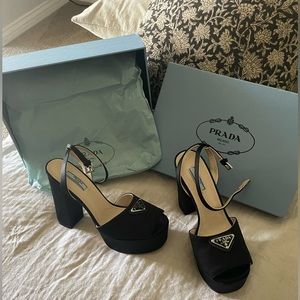 NEW PRADA HEELED SATIN SANDALS